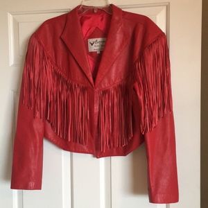 Vintage Red Fringe leather Jacket